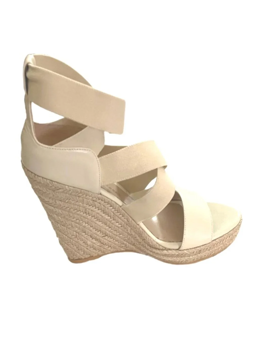 Jean-Michel Cazabat “Fella” Beige Wedge Sandals Espadrille Jute Soles Size 8